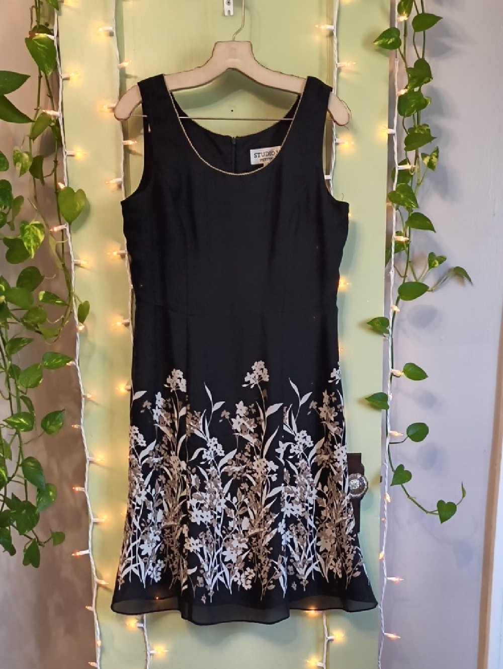 Women's Studio I Black Tan Floral Print Sleeveless Dress 10P